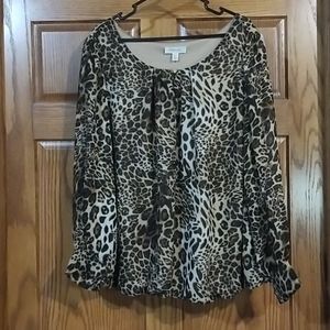 Dressbarn Leopard Shimmer Long Sleeve Blouse